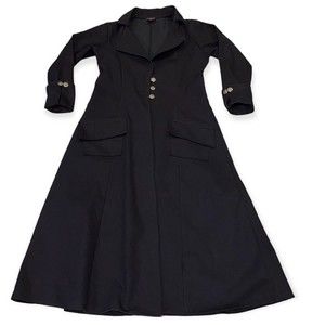 Red Balls On Fire Vintage Black Denim Trench Coat
